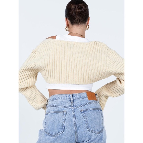 Oh Polly Aytan Cropped Bolero Long Sleeve Sweater in Beige Size Small Medium S/M - Picture 5 of 12